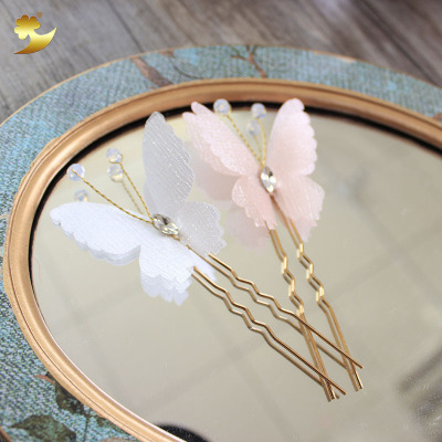 Manufacturers direct sales acrylic beads hair hairpin Japan and South Korea spring and summer trend handmade cloth butterfly u-shaped dish hair hairpin