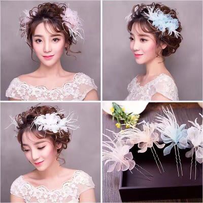 Manufacturers direct feather hairpin han style white feather U clip bride modeling styling hair ornaments only beautiful fairy headwear