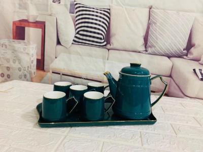 Black green water with firing coffee with high temperature fired coffee set coffee pot cup and saucer