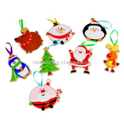 Christmas wood craft kit Christmas tree hanging decoration wood chip with hole DIY Wodden