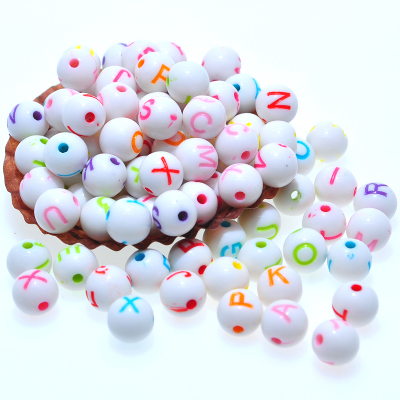 Acrylic Letter Bead 8mm White Background Colorful Beads 26 English Letters Kandi Scattered Beads DIY Bracelet Wrist Ring Beaded