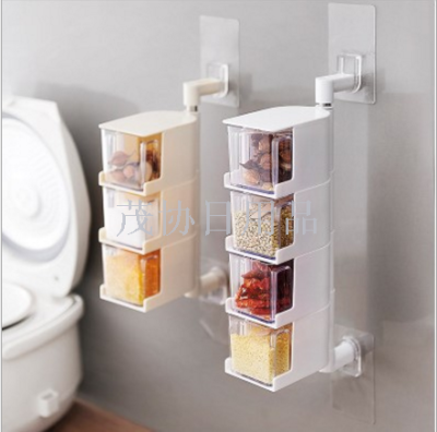 Creative kitchen accessories pasting wall hanging seasoning boxes with spoons box rotating condiments