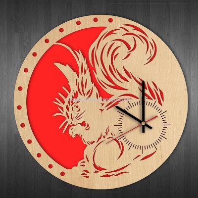 Squirrel decoration design wooden wall clock - modern wooden wall clock - handmade room wall art decoration