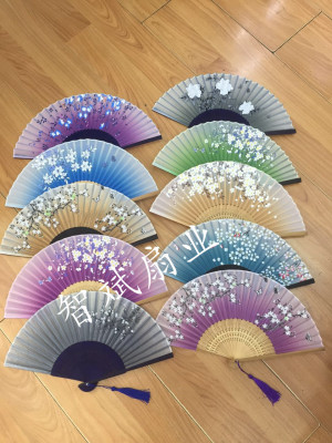 Factory Direct Sale 2 Qingyixiao Fan Chinese style dance Lady Fan Japanese folding Fan Silk Craft Fan