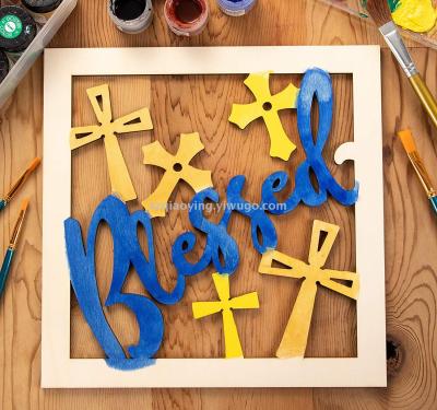 Wooden religious wall decoration cross, suitable for DIY, church, Christmas,