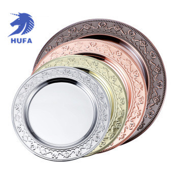 Mutual Hair Factory Wholesale Stainless Steel Plate round Craft Plate Cross-Border Electroplating Fruit Plate Barbecue Plate Display Plate