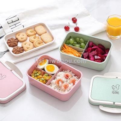 Wheat straw children's lunch box rectangular compartments plastic bento box students double compartments lunch box