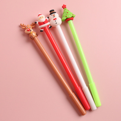 Christmas Gift PVC Cartoon Signature Pen Cute Santa Claus David's Deer Snowman Gel Pen Customizable Wholesale