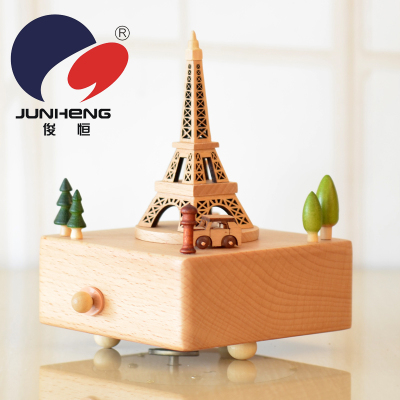 Factory Direct Sales Music Box Music Box Paris Tower Eiffel Valentine Gift Lettering Building Wooden Craftwork