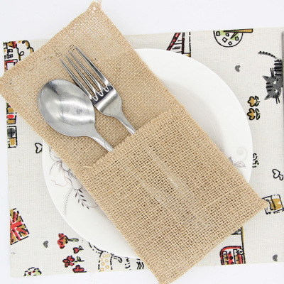 Manufacturers direct environmental protection simple European Christmas wedding type linen tableware bag nature knife and fork bag