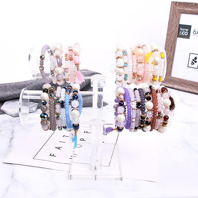 Tianhe stone silver laser beads turquoise beads a group of European and American retro fashion leather rope bracelet