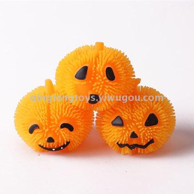 Halloween jack-o' -lantern fuzzy ball Halloween cute yo-yo jack-o' -lantern TPR soft gum light toy