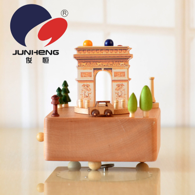 Direct Selling Cross-Border Spot European Beech Arc De Triomphe Building Model Music Box Music Box Wooden Small Hand Crafts