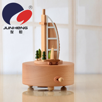 Amazon Spot Dubai Sailing Hotel Music Box Gift Travel Gift Music Box Wooden Building Decoration