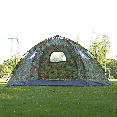 Factory Direct Sales Hexagonal Camouflage Single Layer Automatic Quick Unfolding Pavilion 5-8 People Outdoor Supplies Tent Wholesale