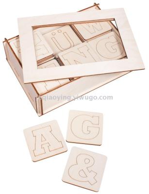 Wooden letter, 6x6x0.4 cm, wooden box, letter box, 72 pieces