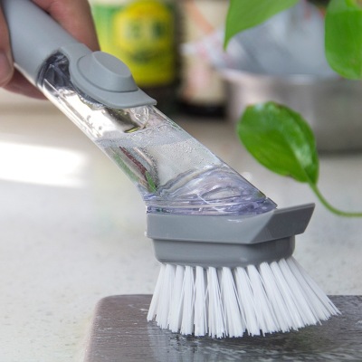 Kitchen automatically add liquid pot brush long handle brush pot magic household multi-functional hand-pressed cleaning brush