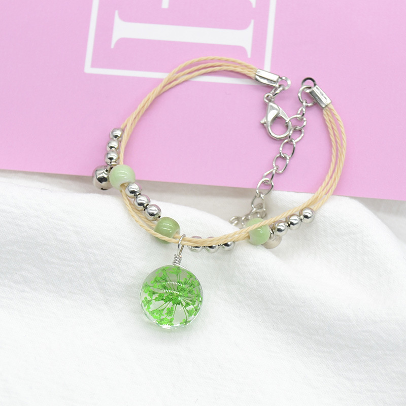 新品 陶瓷小清新手链 满天星真花植物干花玻璃球 手工编织森系