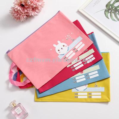 Student File Bag Portable Zipper Bag Waterproof Double-Layer Subject Bag Book Test Paper Sorting Bag A4 Material Canvas