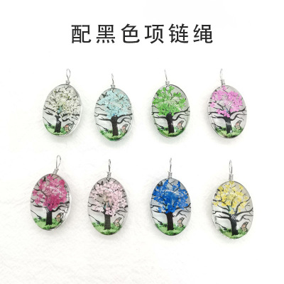 Sell like hot cakes ornament creative oval true flower necklace life tree trunk flower necklace pendant eternal life flower