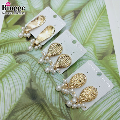 European and American foreign trade manufacturers direct classic popular style metal earrings with pearl earrings personality temperament female