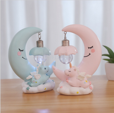Instagram girl heart unicorn night light creative home cake decoration resin crafts