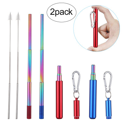 Sweno Hot Sale Colorful Aluminum Box Portable Set Environmentally Friendly Sealed Stainless Steel Telescopic Straw