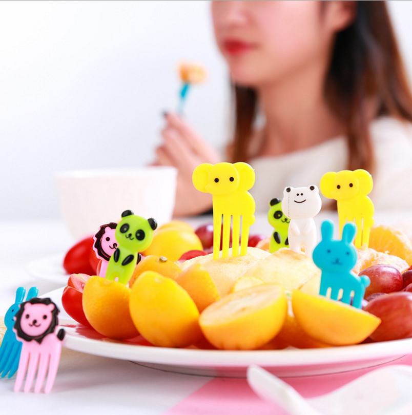 动物水果叉子套装可爱迷你动物签子儿童卡通水果叉10个装水果签子