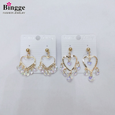 Earrings 2019 new trend simple cool style long style web celebrity heart shaped diamond Earrings sport