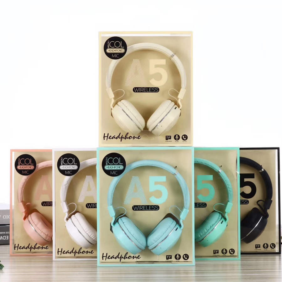 新款A5马卡龙色系头戴蓝牙耳机，插卡，收音，通话