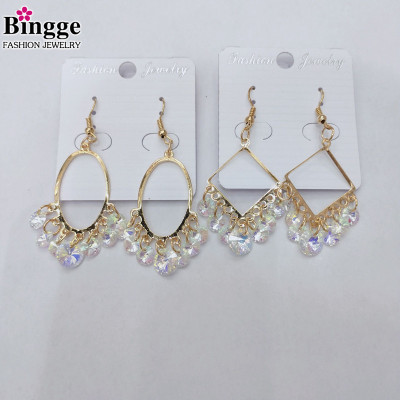 Geometric design exquisite earrings shiny diamond pendant simple web celebrity fashion women's versatile