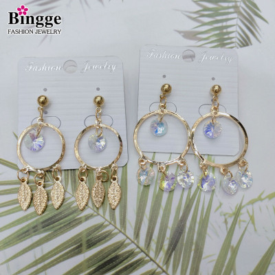 2019 popular earrings large ring ring leaf zircon eardrop fashion versatile creative simple earring manufacturers direct sales