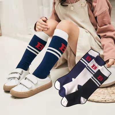 Children's socks stack socks stockings letter B  children's socks student socks calf socks solid color two-bar socks