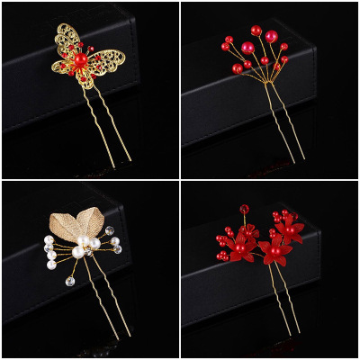 New Pearl U Disk Head Handmade Headwear Korean Fashion Hairpin Accessories Women's Accessories Pin Updo Rhinestone