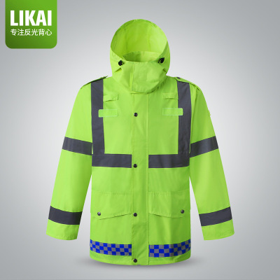 LIKAI reflective raincoat building construction security fluorescent waterproof jacket sanitation security patrol wind can be printed