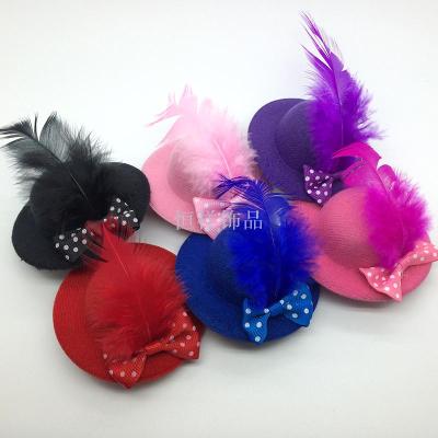 Children's small hat dot bowknot feather headdress a word card edge pin pin flower wholesale manufacturers direct sales