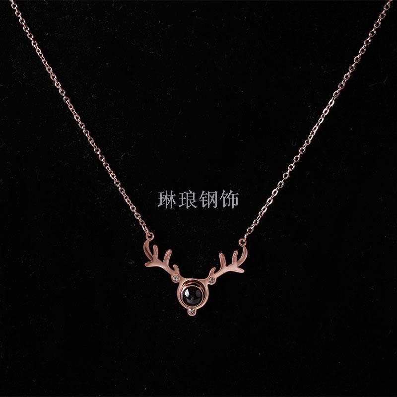 伊琳琅网红热销鹿角锁骨链 一路有你钛钢项链 潮流不变色鹿角项链