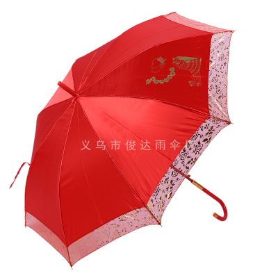 New Lace Lace Bride Umbrella Wedding Satin Straight Umbrella Sunny Umbrella Customizable Red Umbrella Factory Wholesale