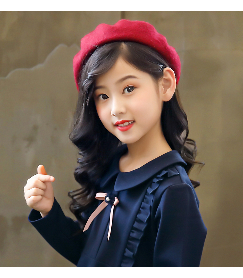 全羊毛秋冬季儿童羊毛针织贝雷帽毛毡贝雷帽男女通用烧饼帽