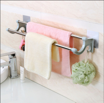 Factory Direct OPP Set Traceless Double Bar Towel Rack Transparent Powerful Double-Layer Towel Rack Bathroom Towel Hook