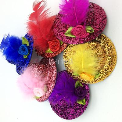 Korean version of Headdress hair card Children dance stage show Small hat hair clip rose Feather hat hair Accessories wh
