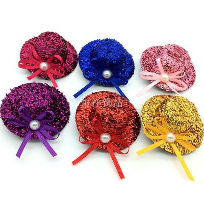 Korean Children's Hair Accessories Girls Headwear stage performance Bright Silk 6 flower Pearl Small Hat Thick color Hat hairpin