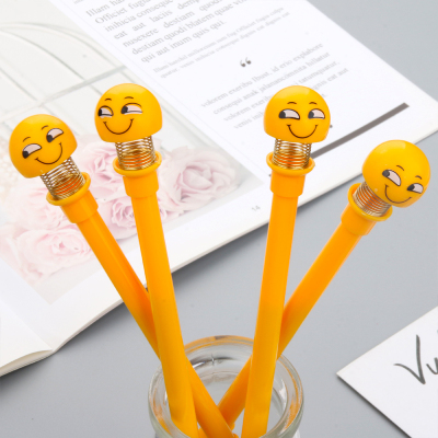 Japanese and Korean New Creative Trending Shaking Head Figurine Pen Anime Expression Bounce Spring Gel Pen Customizable Logo