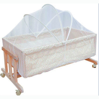 Solid wood crib multi-function small rocking bed mosquito net can be affixed