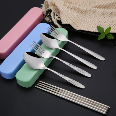 Stainless steel, the three - piece set portable is suing the children 's gift tableware chopsticks fork spoon