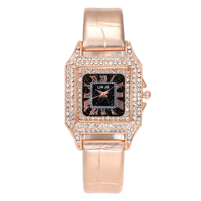 New double - layer diamond set square dial ladies belt watch foreign trade station selling magnet quartz women's watch
