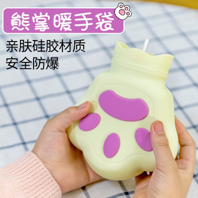 New Silicone Hot Water Bottle Water Injection Hand-Shaped Brush Hot Water Bag Warm Palace Microwaveable Heating Explosion-Proof Hand Warmer