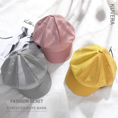 Korean version of the fashion simple beret spring and summer personality stripe octagonal hat trend temperament painter hat