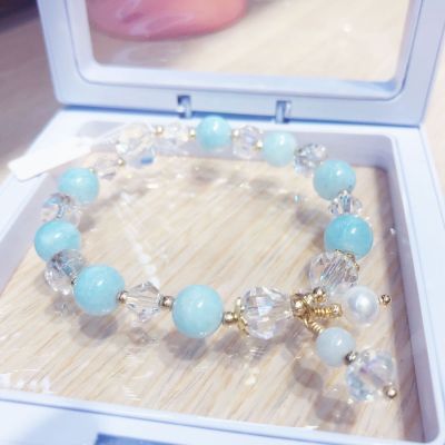 Crafted crystal sea blue treasure double pearl pendant natural crystal handcrafted jewelry handcrafted lovers bracelet new