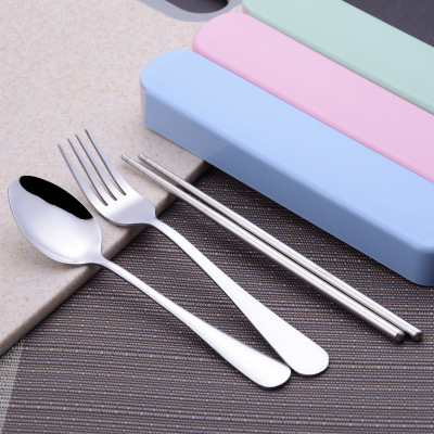 Portable tableware stainless steel three - piece set for is suing travel tableware chopsticks spoon set gift tableware set